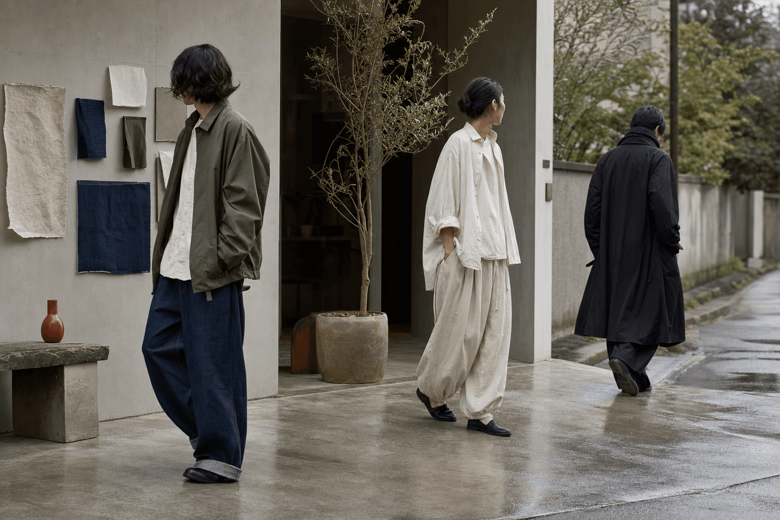 Japanese oversized fashion field notes hero with seasonal layered outfits