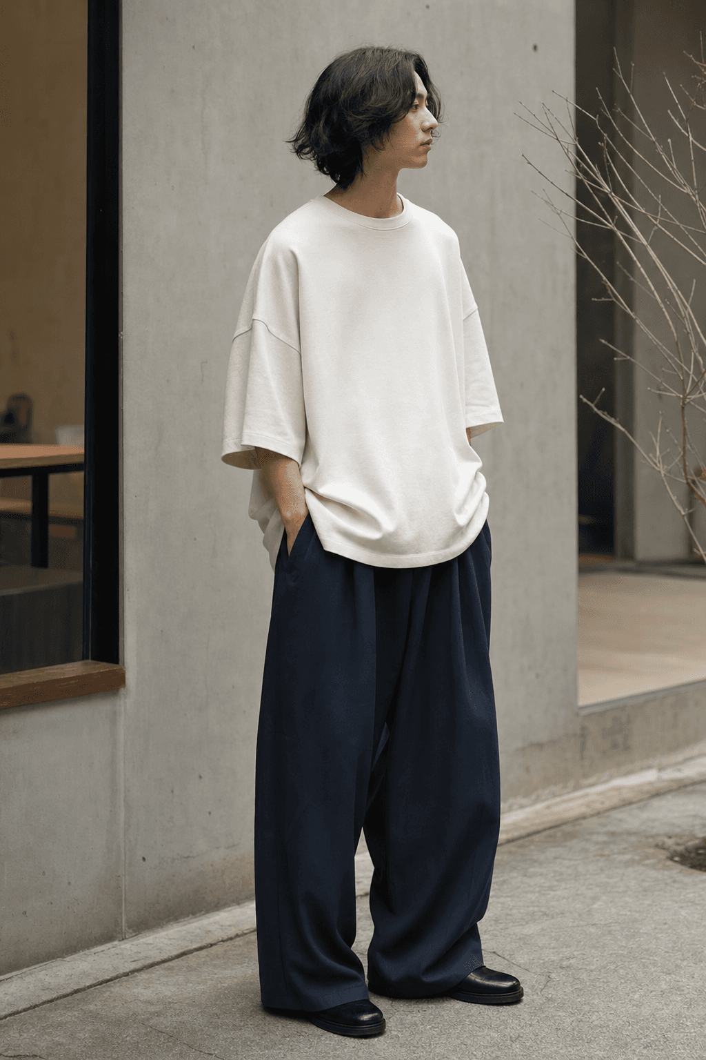 doroppu shorudā Japanese fashion outfit example
